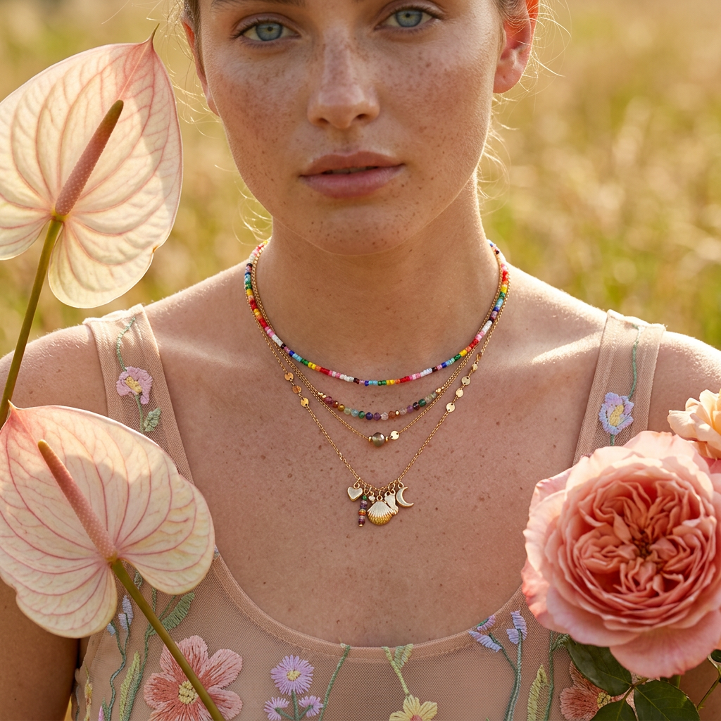Thaelia Golden Bead Strand Necklace