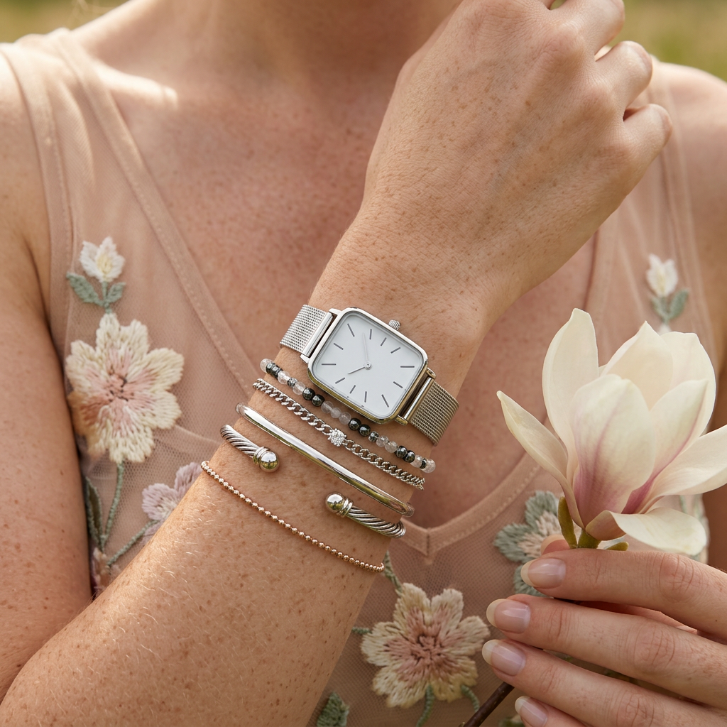 Maelia Silver Rectangular Mesh Strap Watch Watch