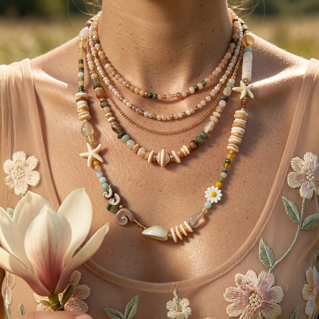 Laelia Natural Shell Star Strand Necklace