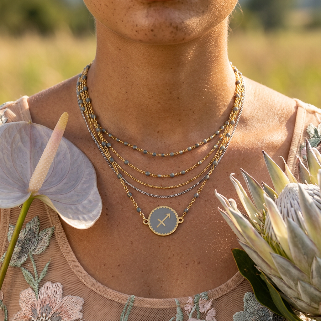 Niavia Yellow Gold "Sagittarius" Zodiac Disc Pendant Necklace
