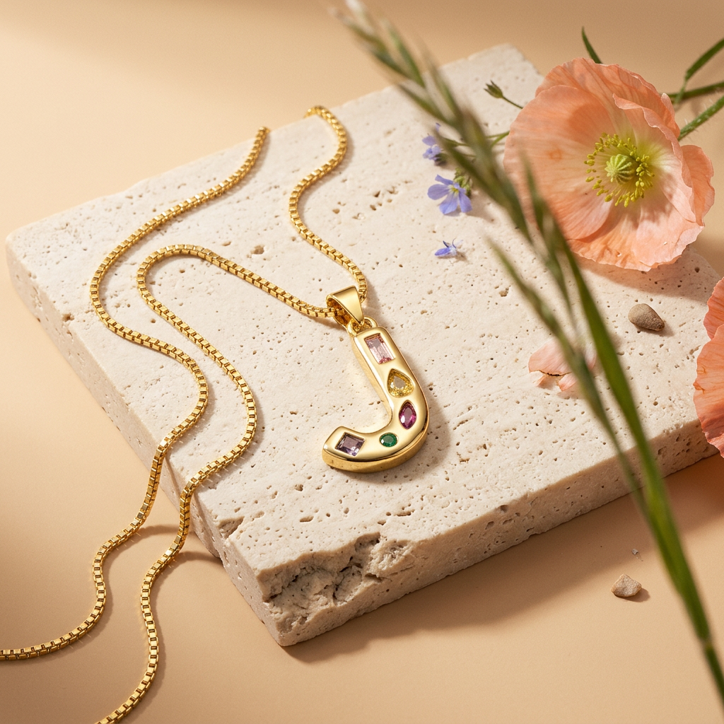 Vaelia Golden "J" Letter Pendant Necklace
