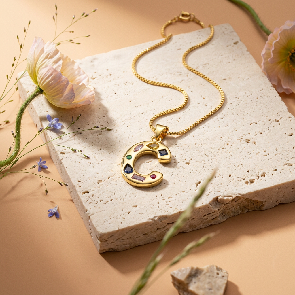 Viosia Golden "C" Letter Pendant Necklace