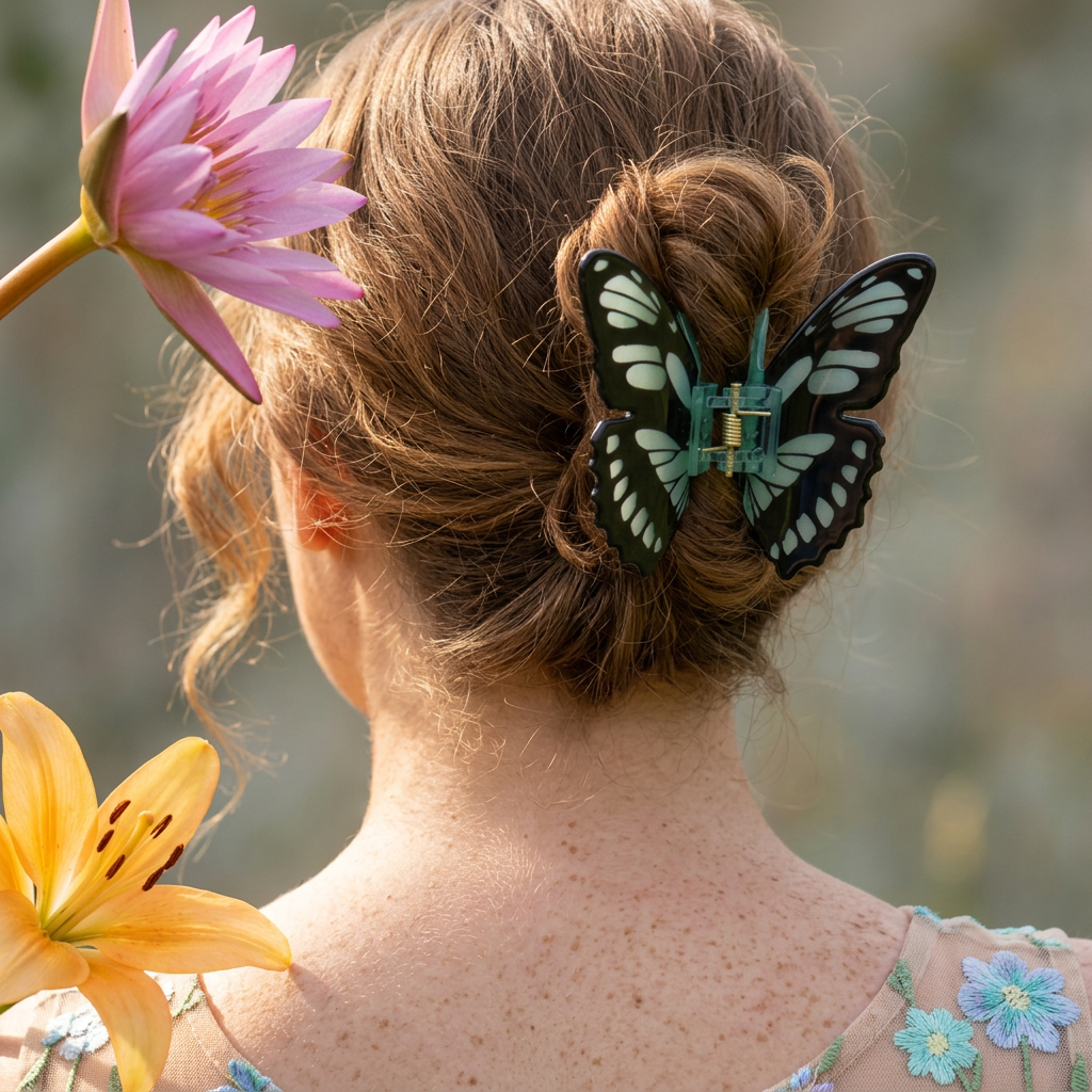 Thaelia Golden Butterfly Clip hair