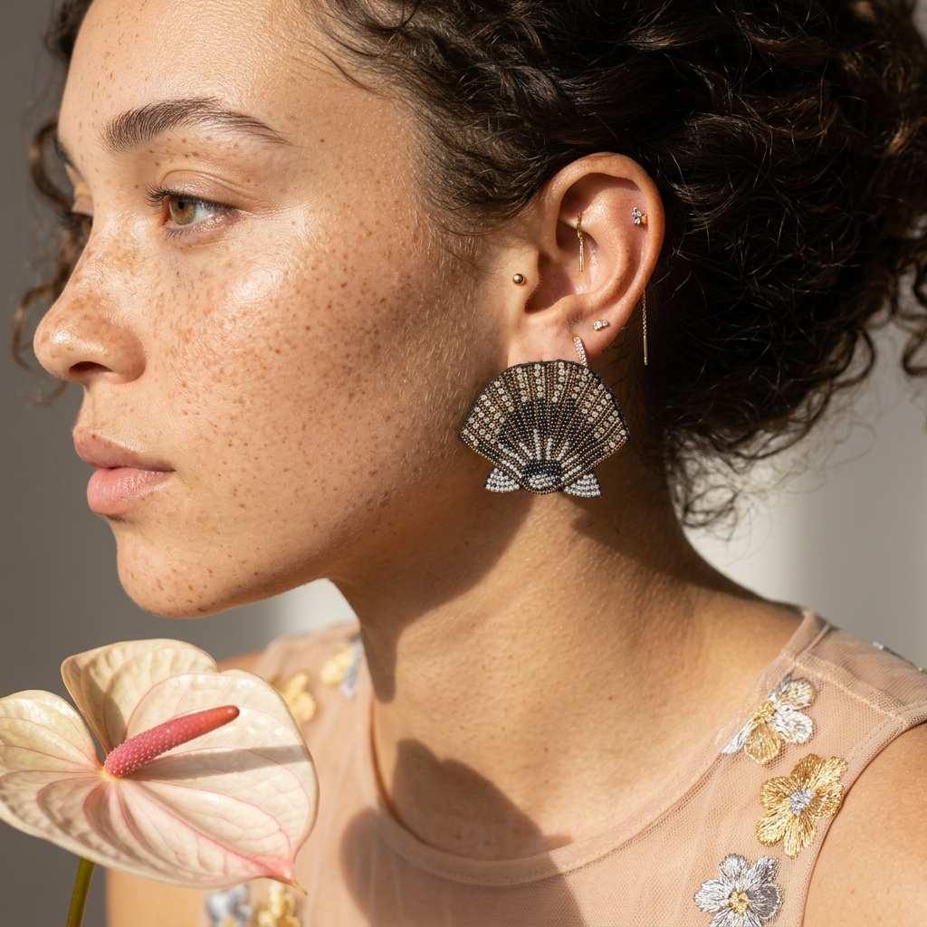 Zaelia Mixed Metal Fan Stud Earrings