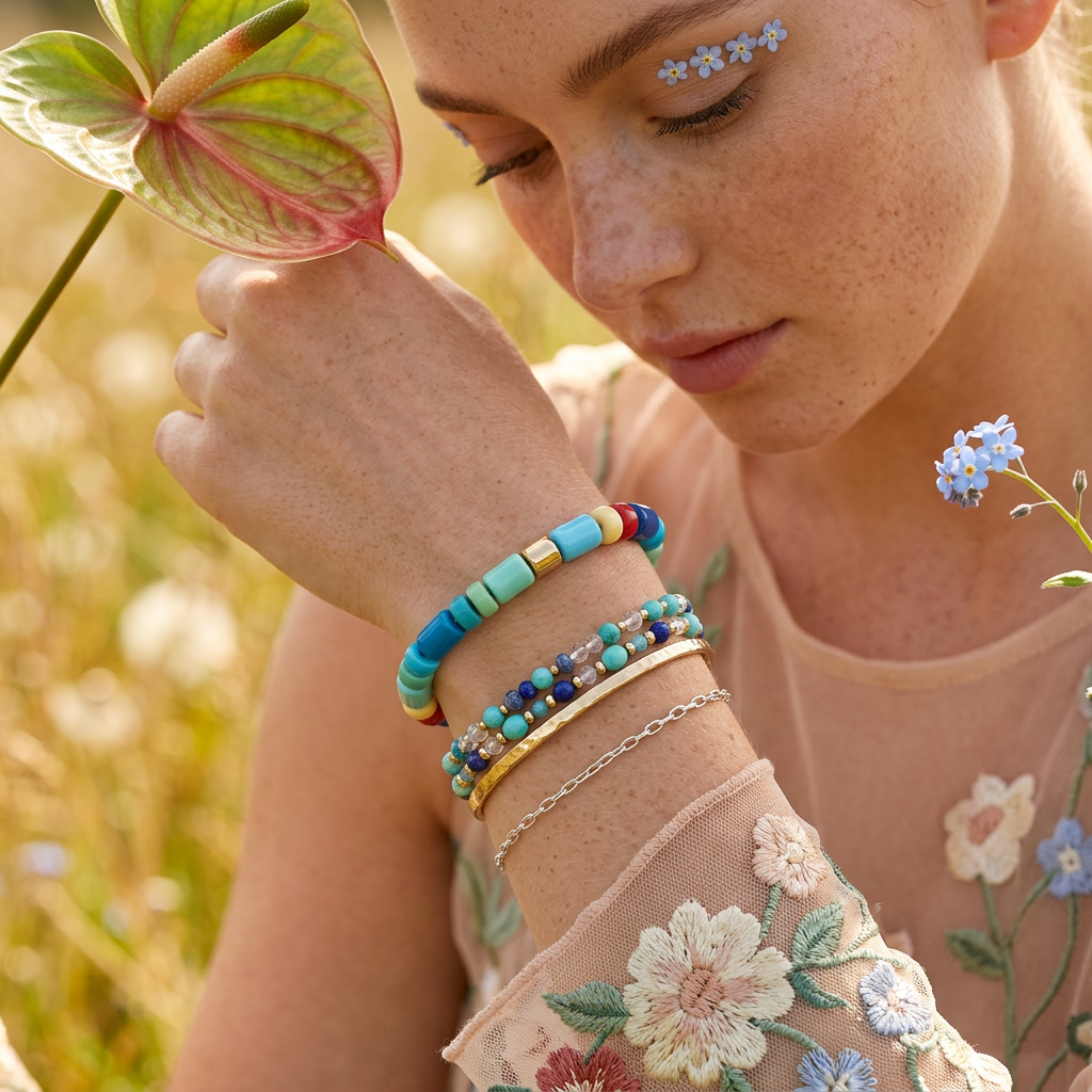 Liara Golden Disc Bead Bracelet