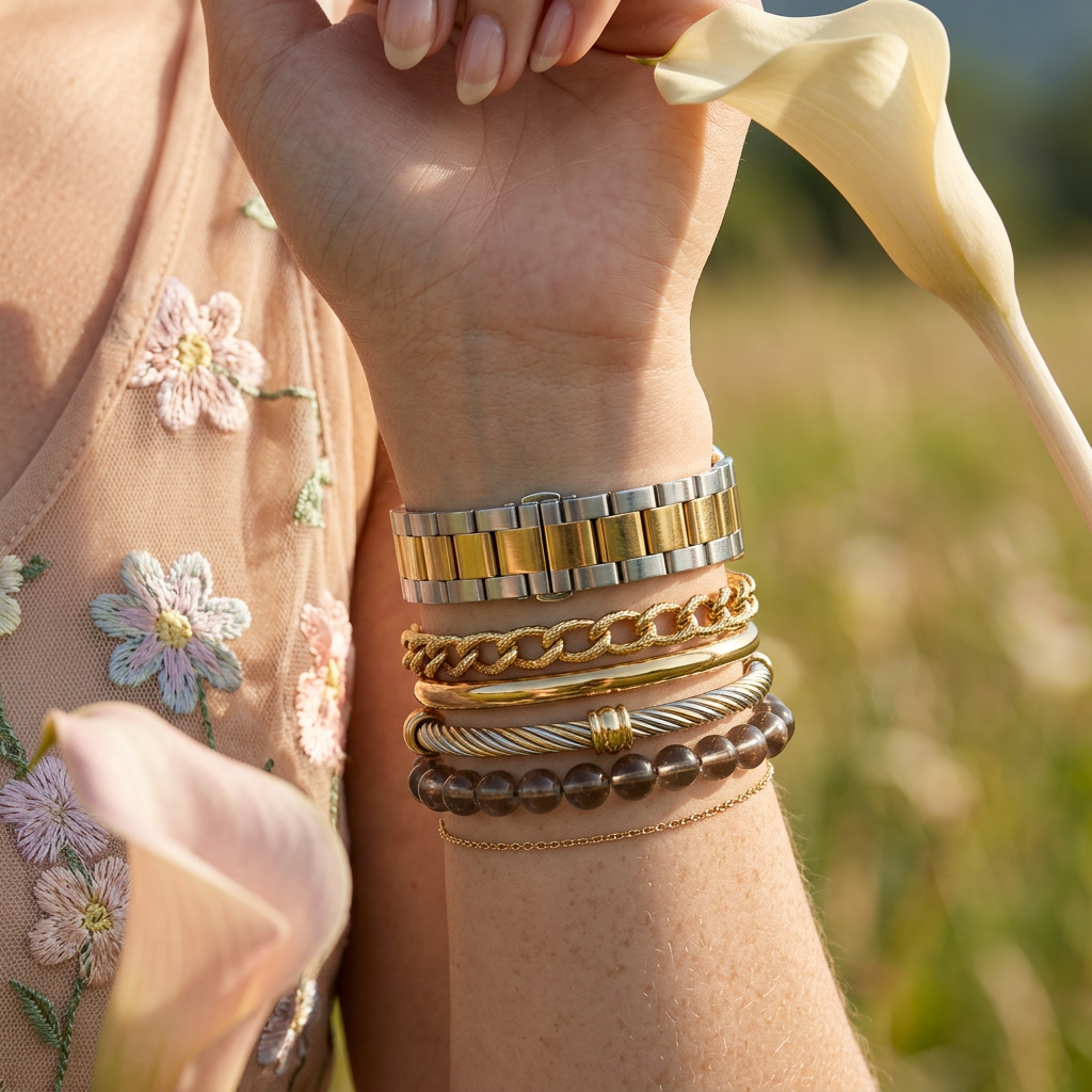 Thaevia Mixed Metal Link Bracelet bands.