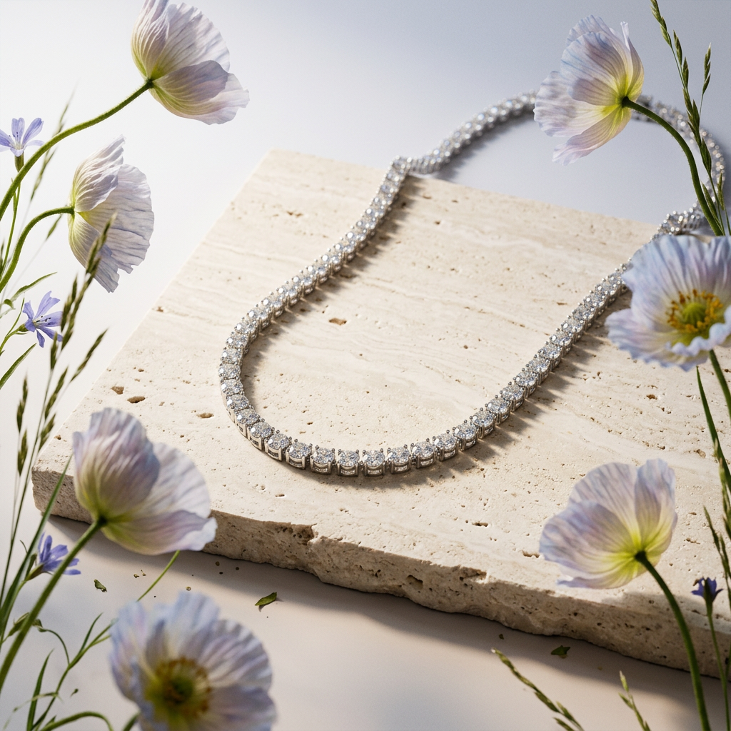 Raevia Silver Chain Tennis Necklace