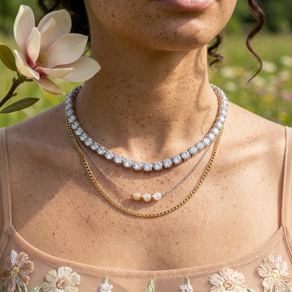 Vaenia Silver Chain Tennis Necklace
