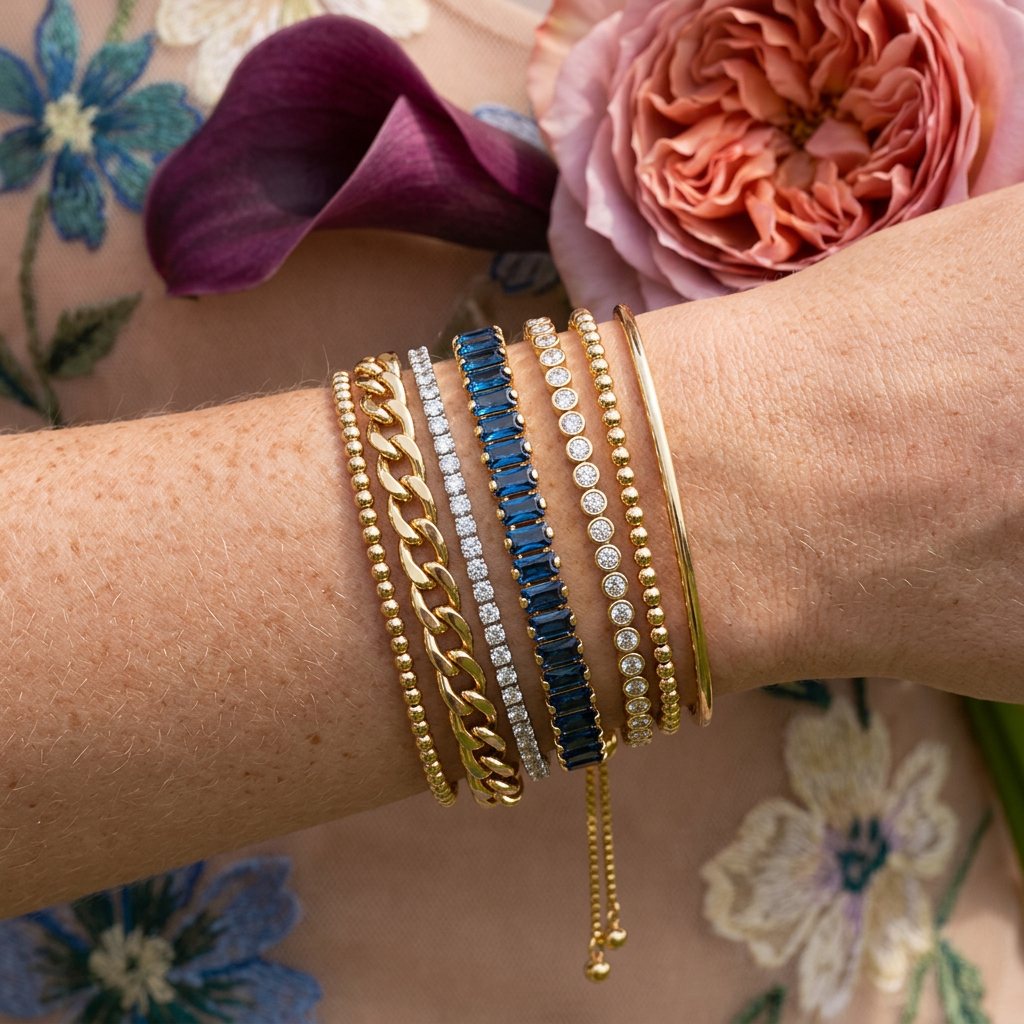 Niosia Golden Bar Tennis Bracelet
