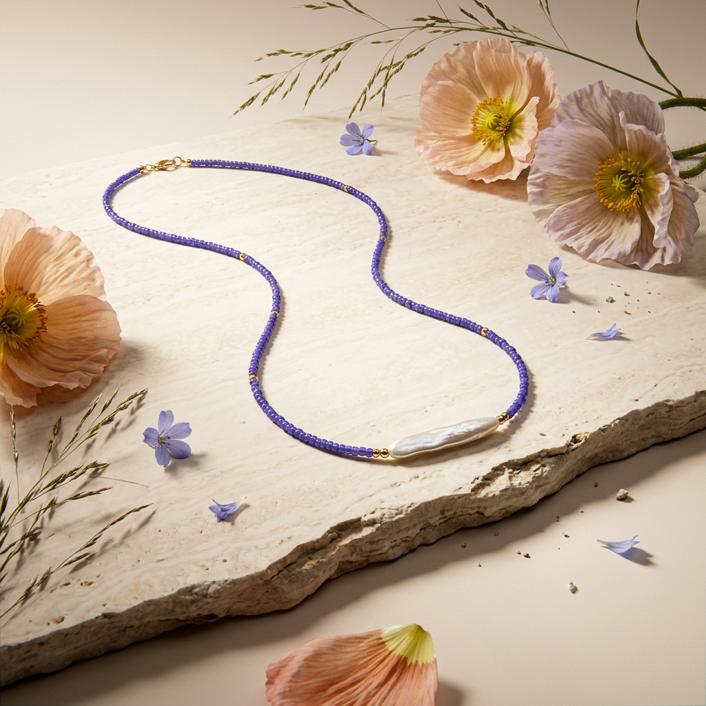 Thialia Golden Pearl Bar Pendant Necklace