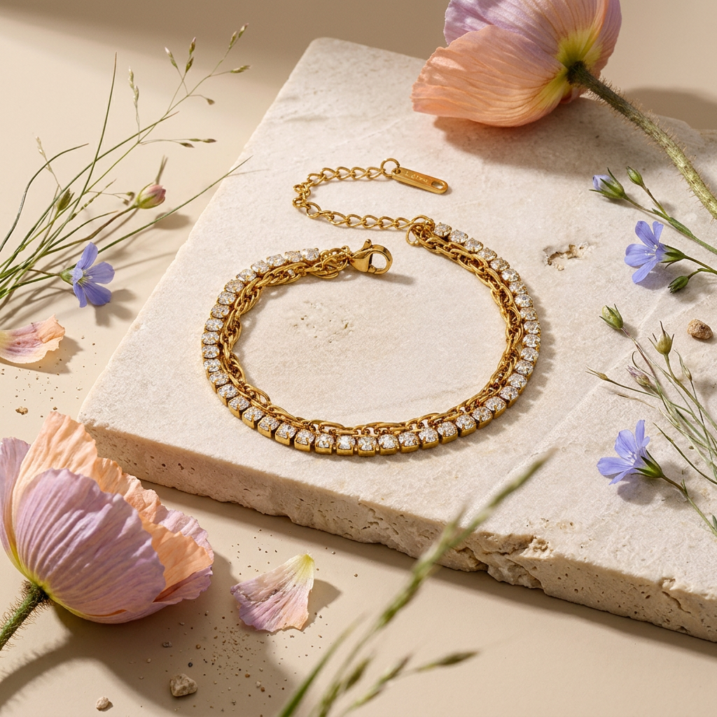 Raevia Golden Chain Tennis Bracelet