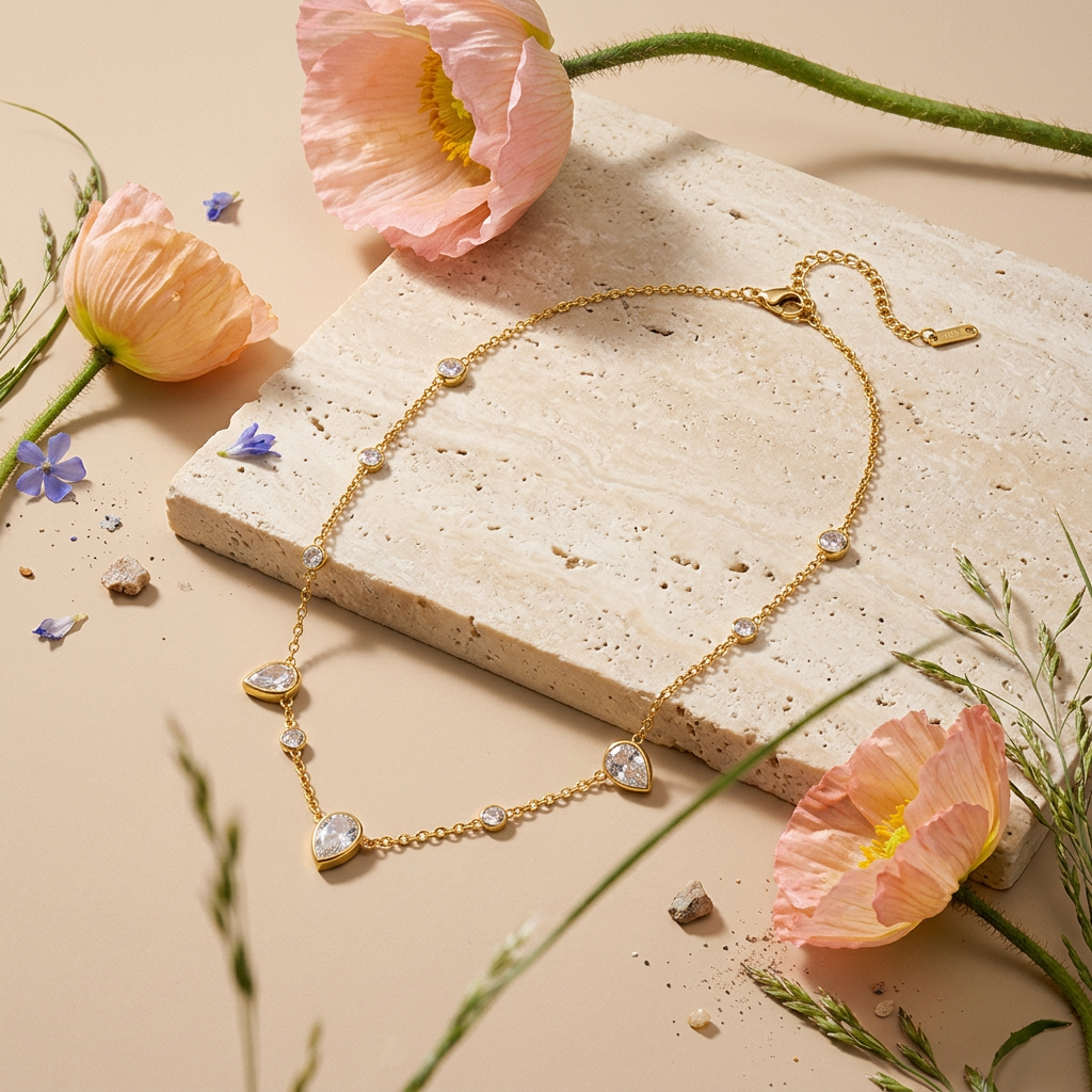 Saelia Golden Pear Delicate Chain Necklace