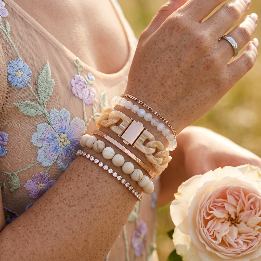 Thaelia Rose Gold Link Bracelet bands.