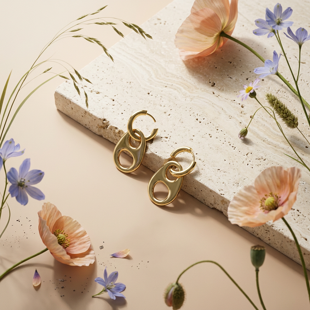 Ziovia Golden Organic Drop Earrings