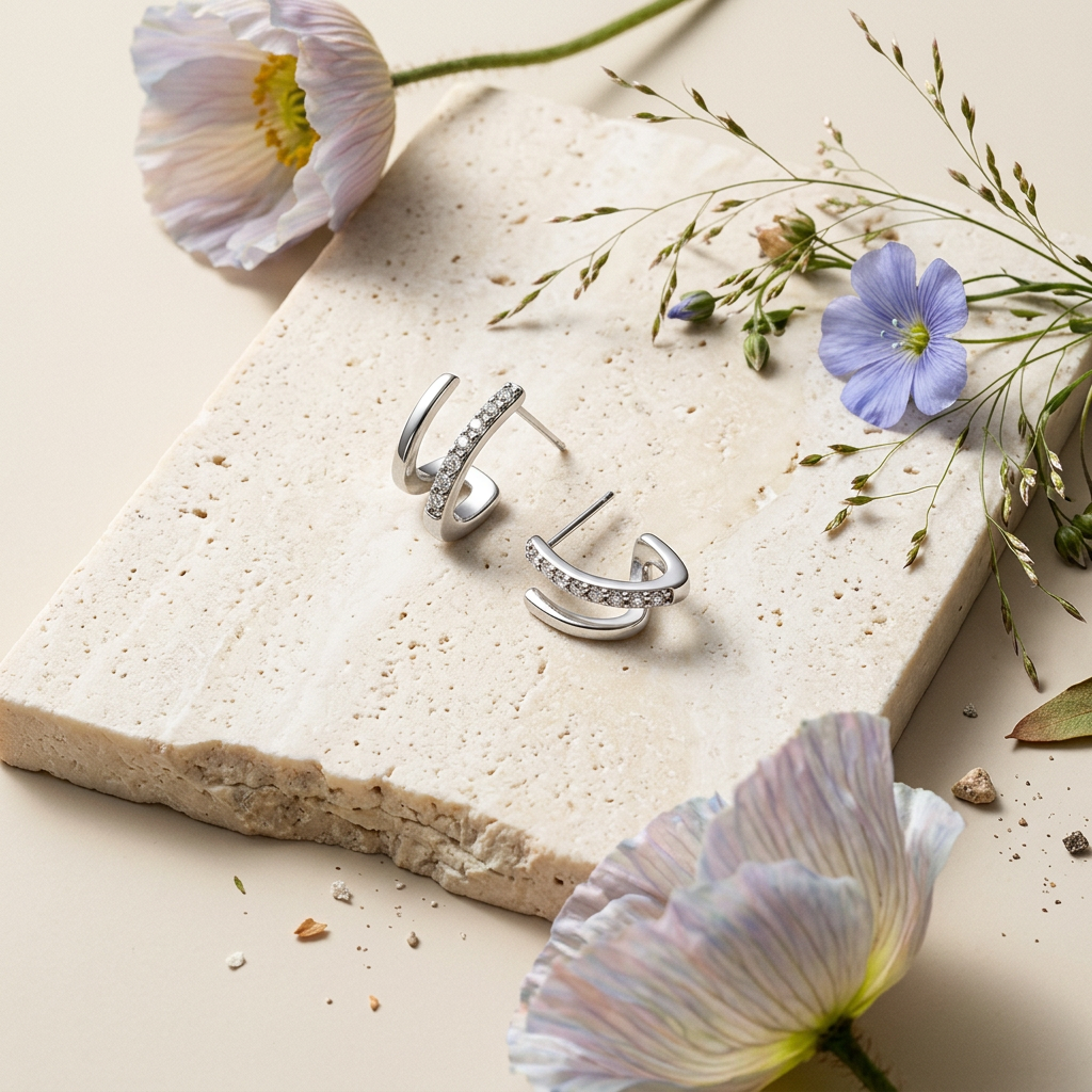 Raevia Silver Halo Huggie Earrings