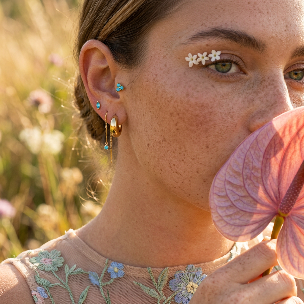 Maevia Golden Flower Stud Earrings