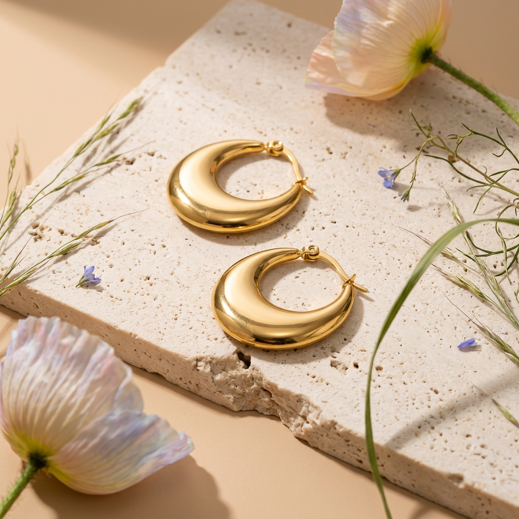 Maelia Golden Crescent Huggie Earrings