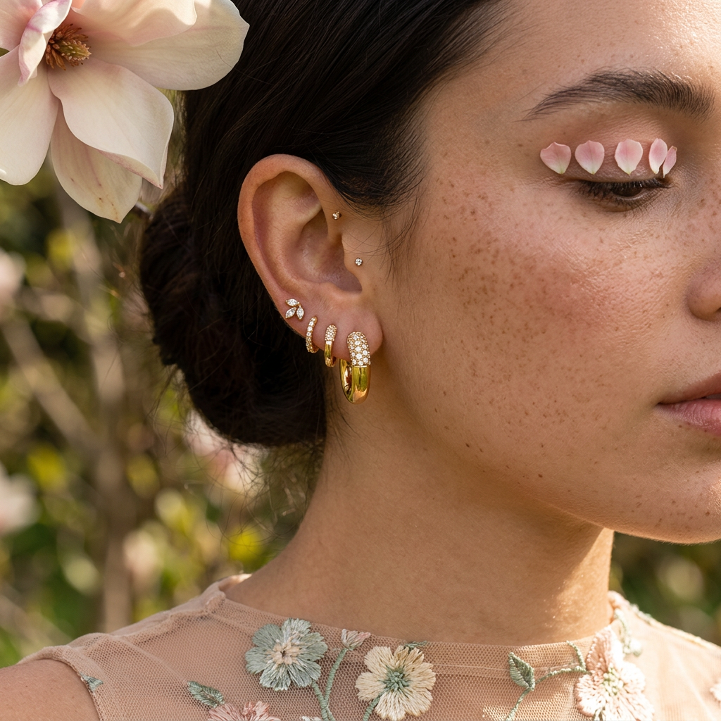 Zionia Golden Pavé Hoop Huggie Earrings