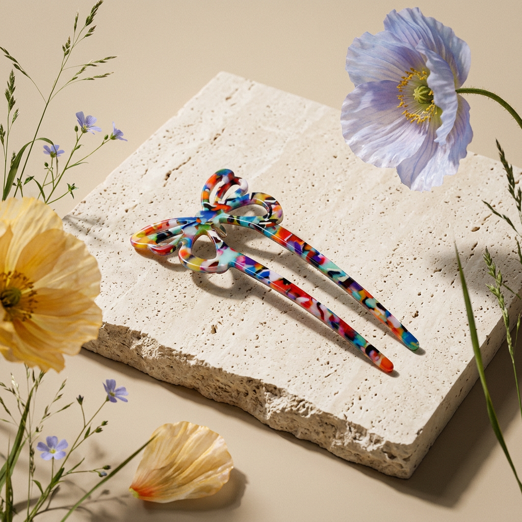 Zealia Marbled Bow Hair Fork hair