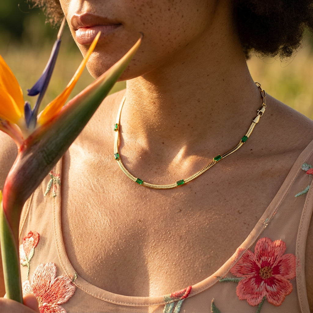 Zaevia Golden Bar Chain Necklace