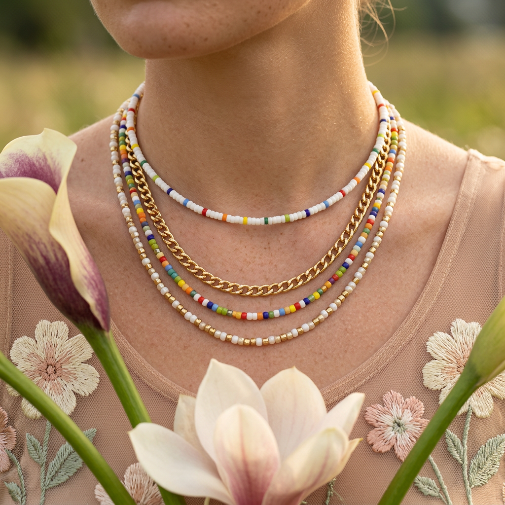 Veania Yellow Gold Bead Choker Necklace