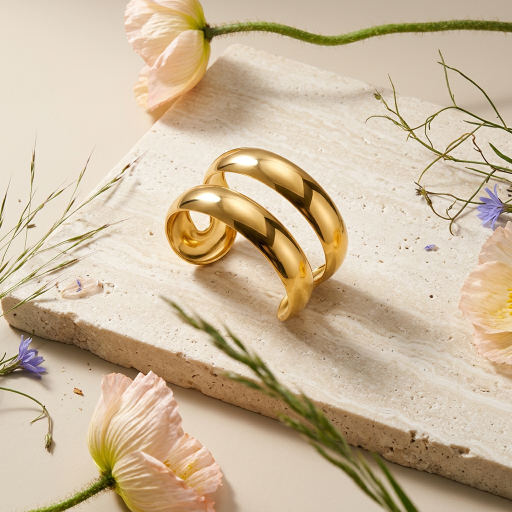Tiophia Golden Twin Band Cuff Bracelet