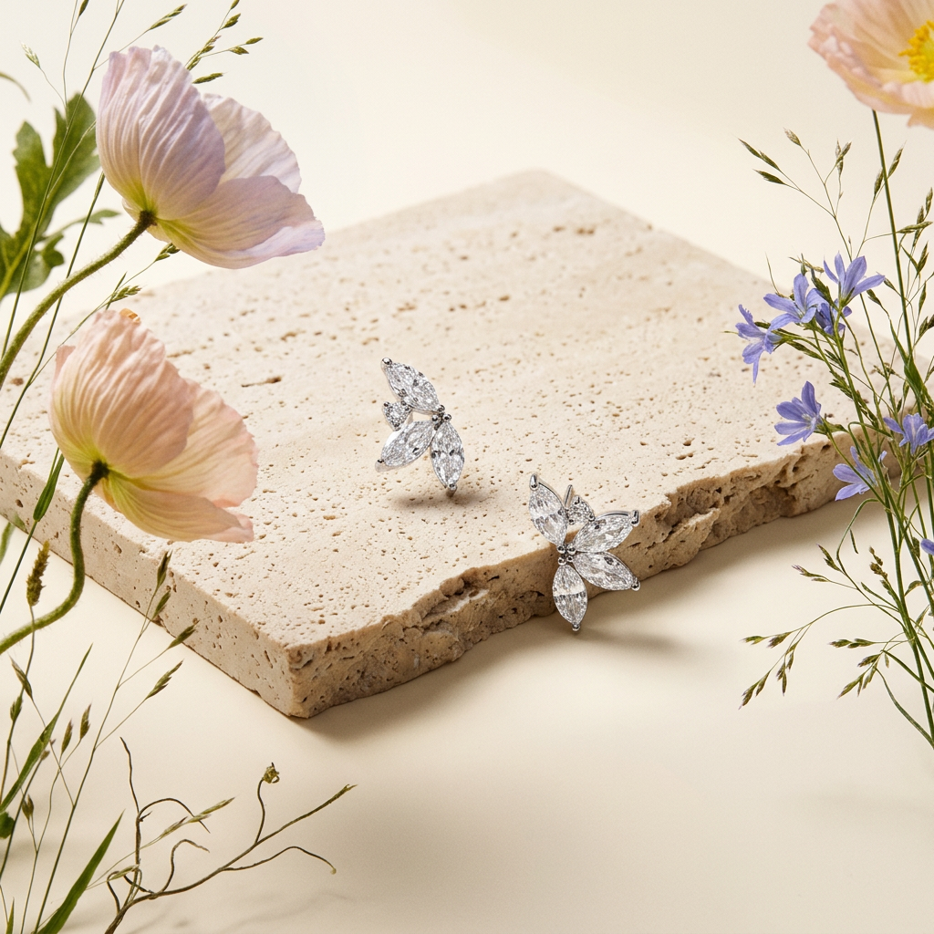 Vealia Silver Marquise Cluster Stud Earrings