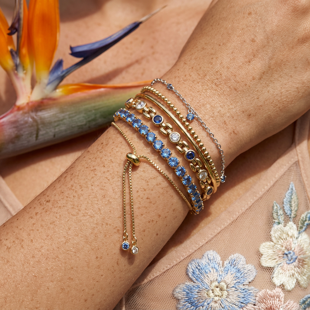 Zaelia Golden Orb Tennis Bracelet