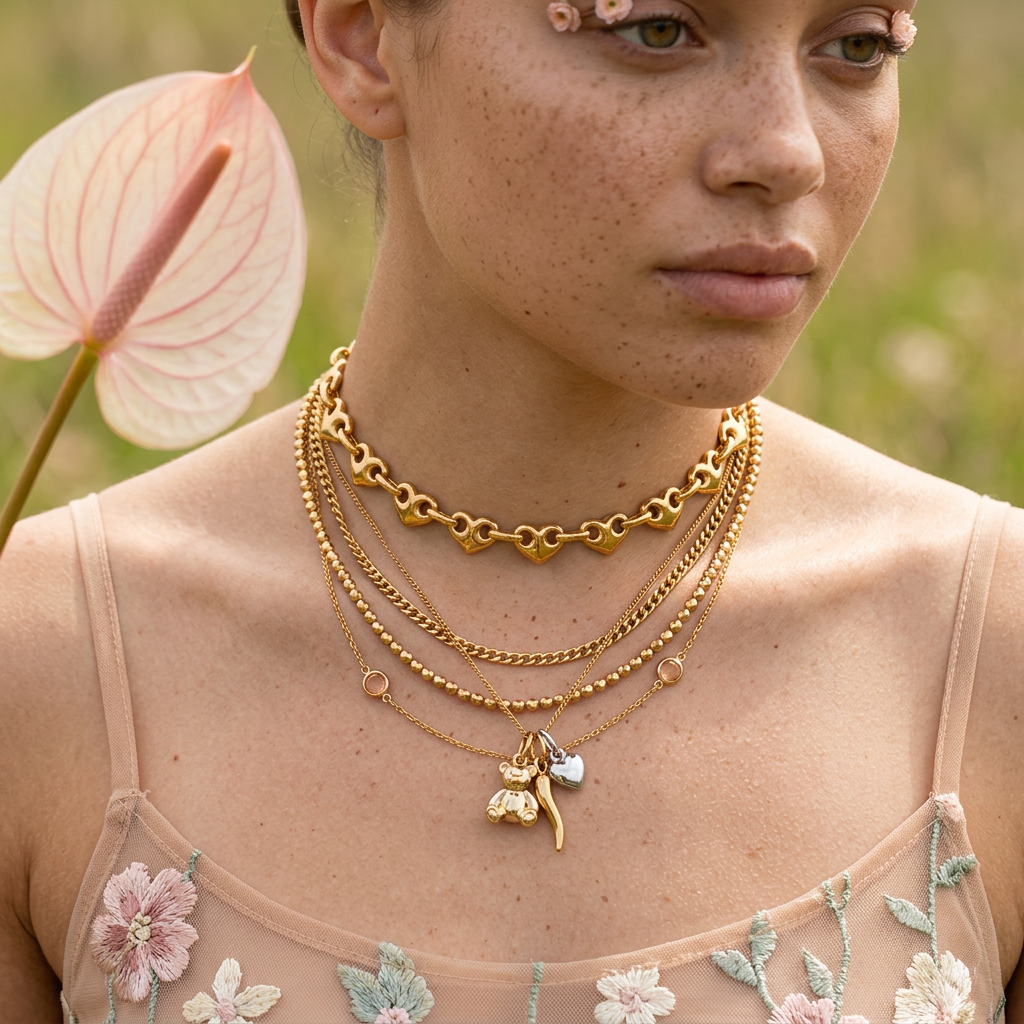 Ziopha Golden Heart Chain Choker Necklace