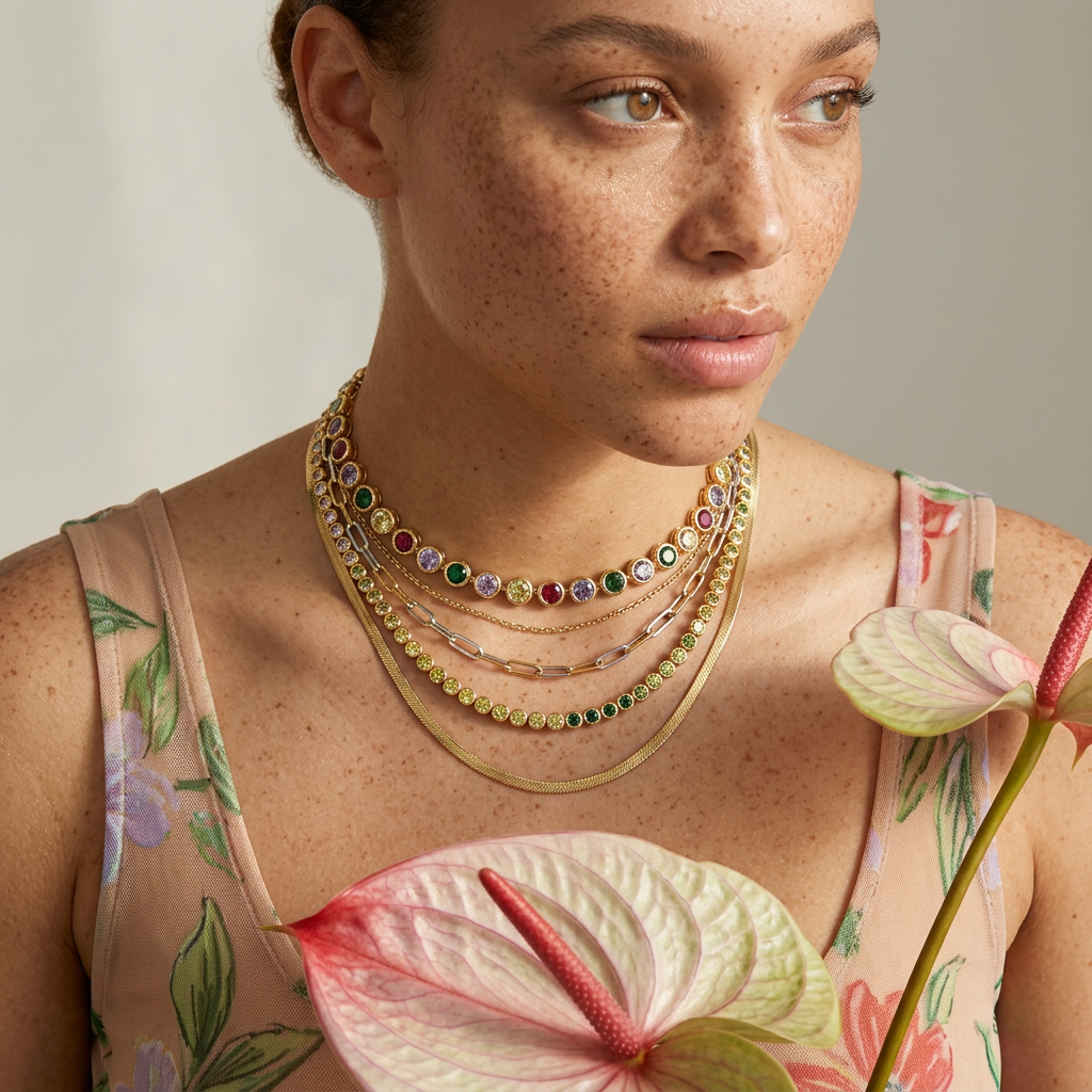 Zaennia Golden Orb Tennis Necklace