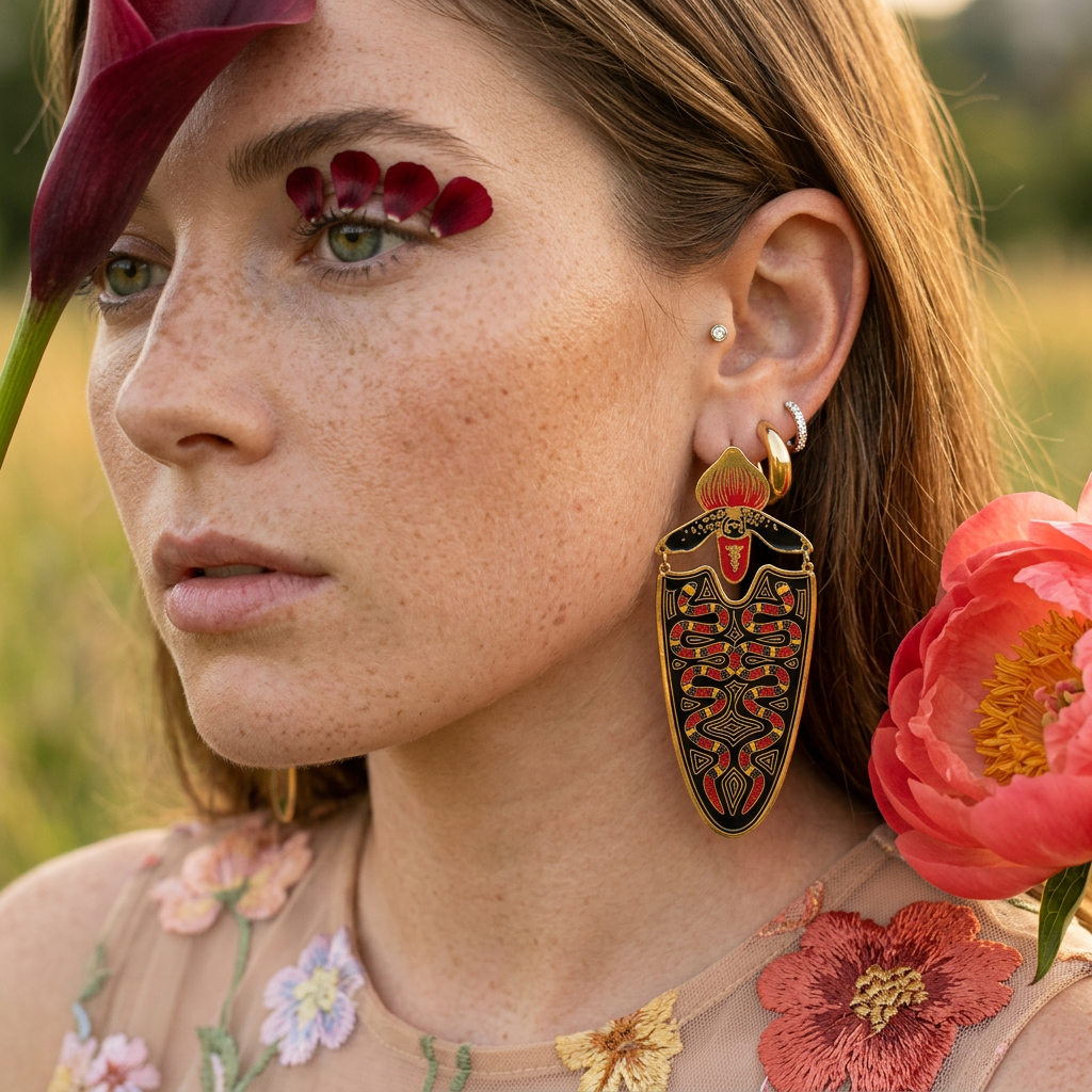 Kaelira Golden Shield Drop Earrings