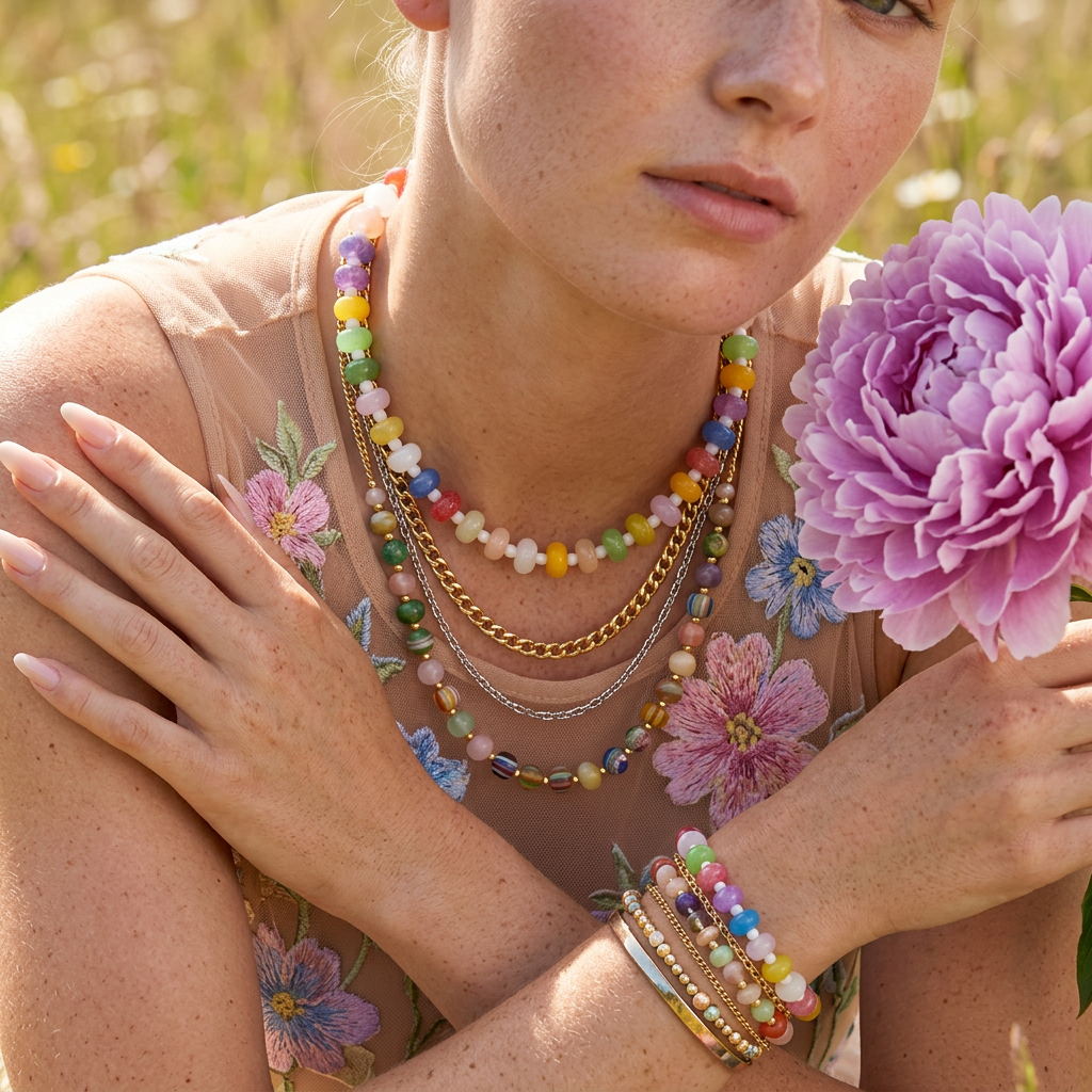 Nialia Acrylic Disc Strand Necklace
