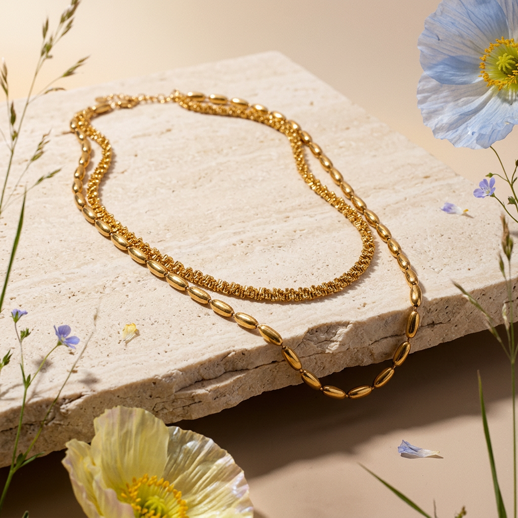 Tiavia Golden Oval Chain Necklace