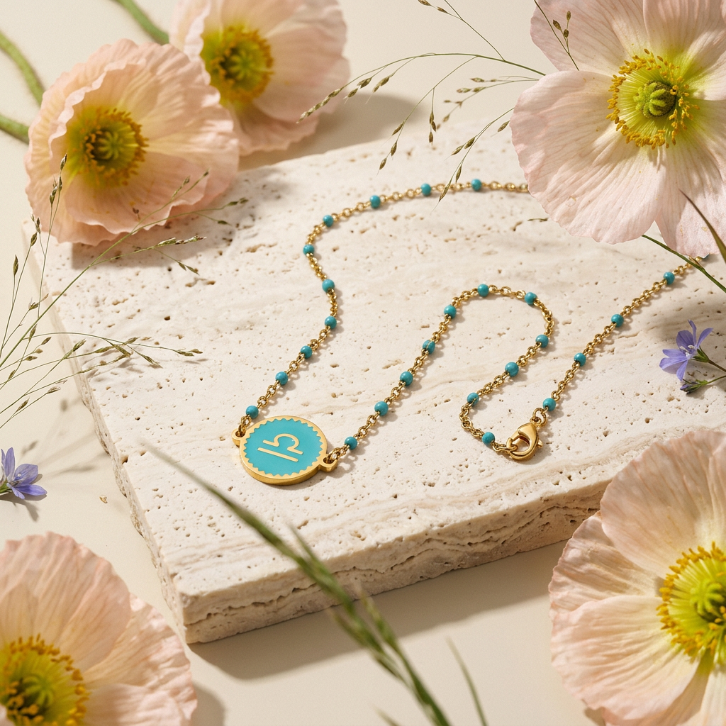 Mionia Golden "Libra" Disc Pendant Necklace