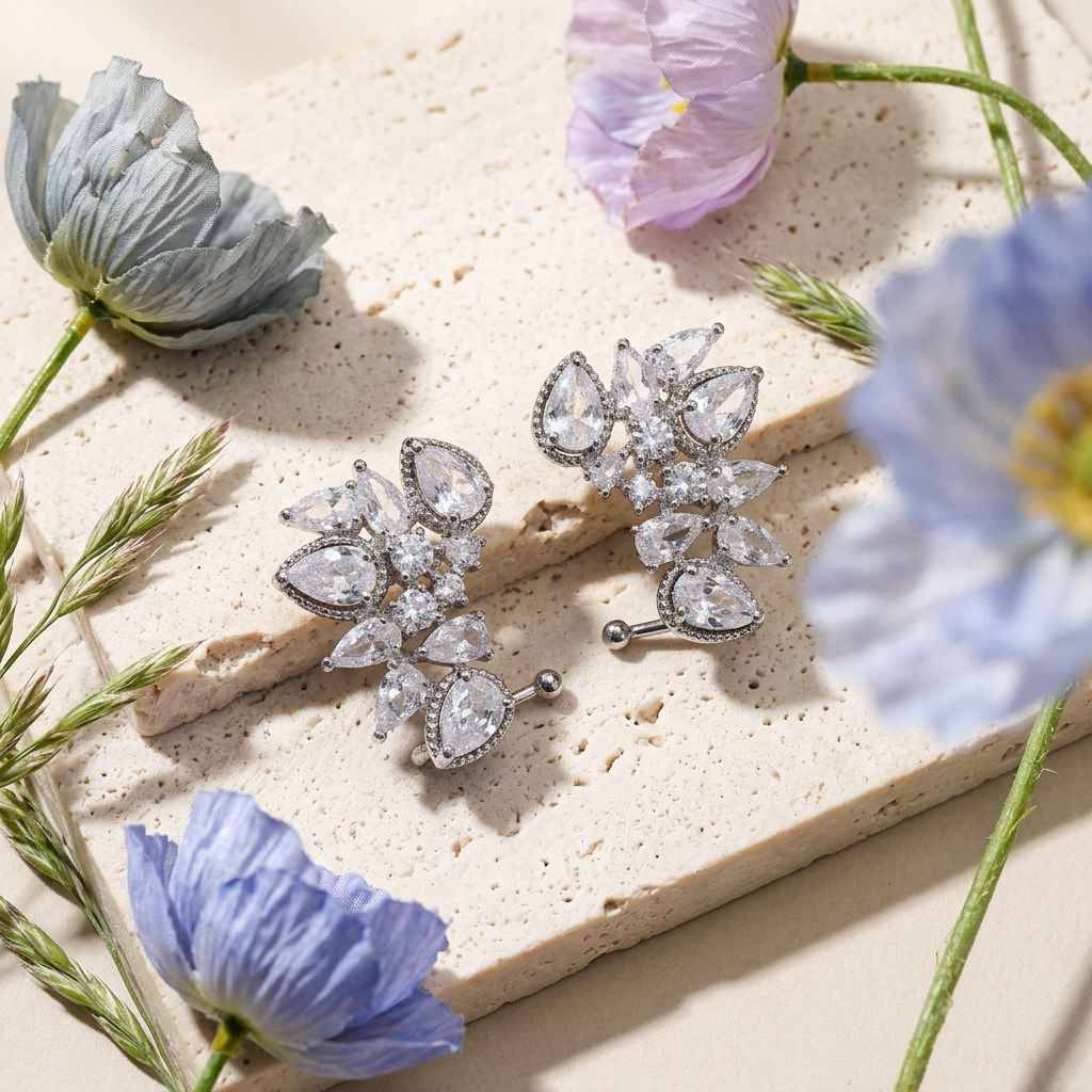 Zaelia Silver Crystal Cluster Climber Earrings