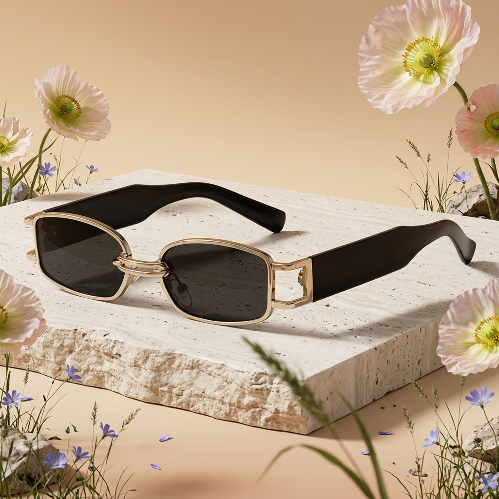 Ziolia Golden Rectangular Mini Frame sunglasses