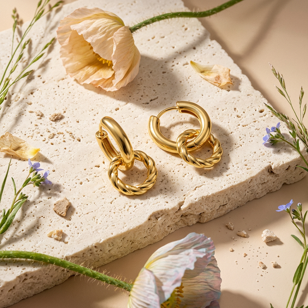 Zaelia Golden Knot Drop Huggie Earrings