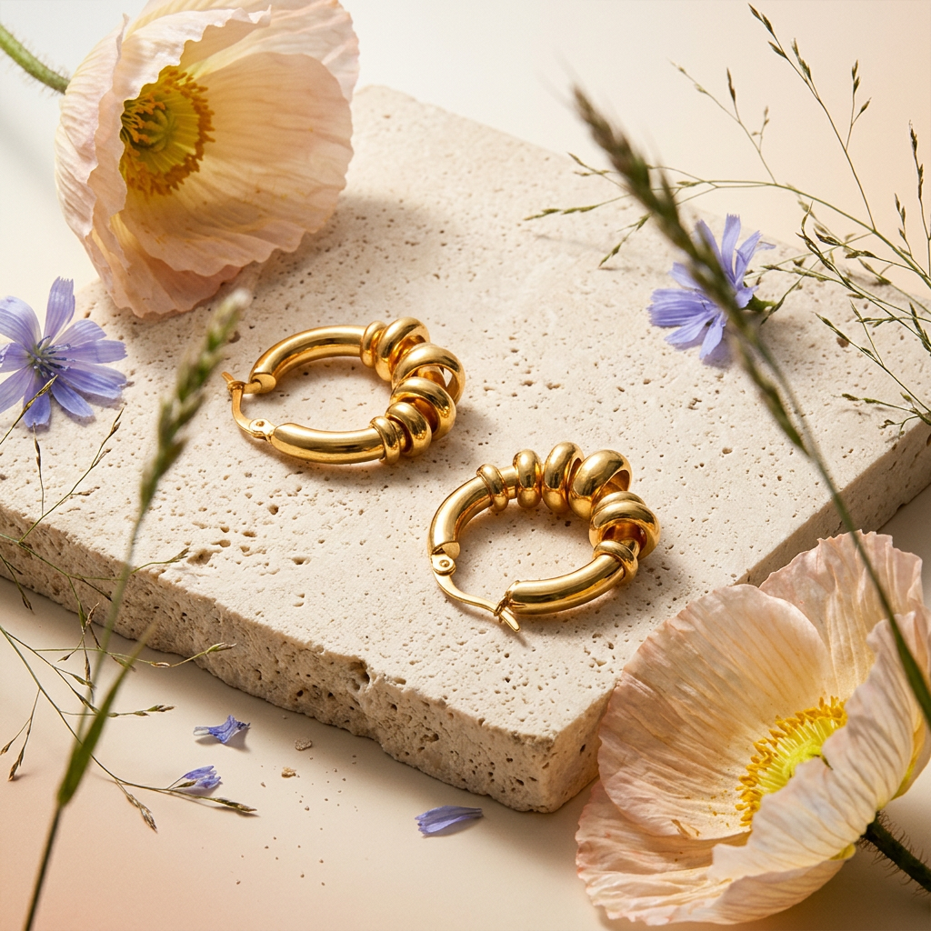 Meolia Golden Hoop Huggie Earrings