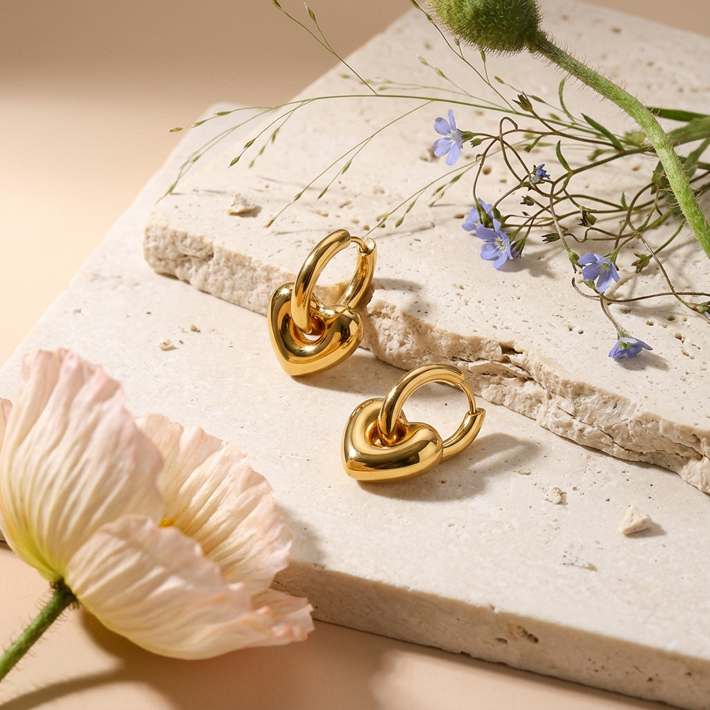 Kealia Golden Heart Huggie Earrings