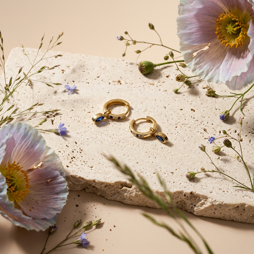 Niolia Golden Marquise Drop Huggie Earrings