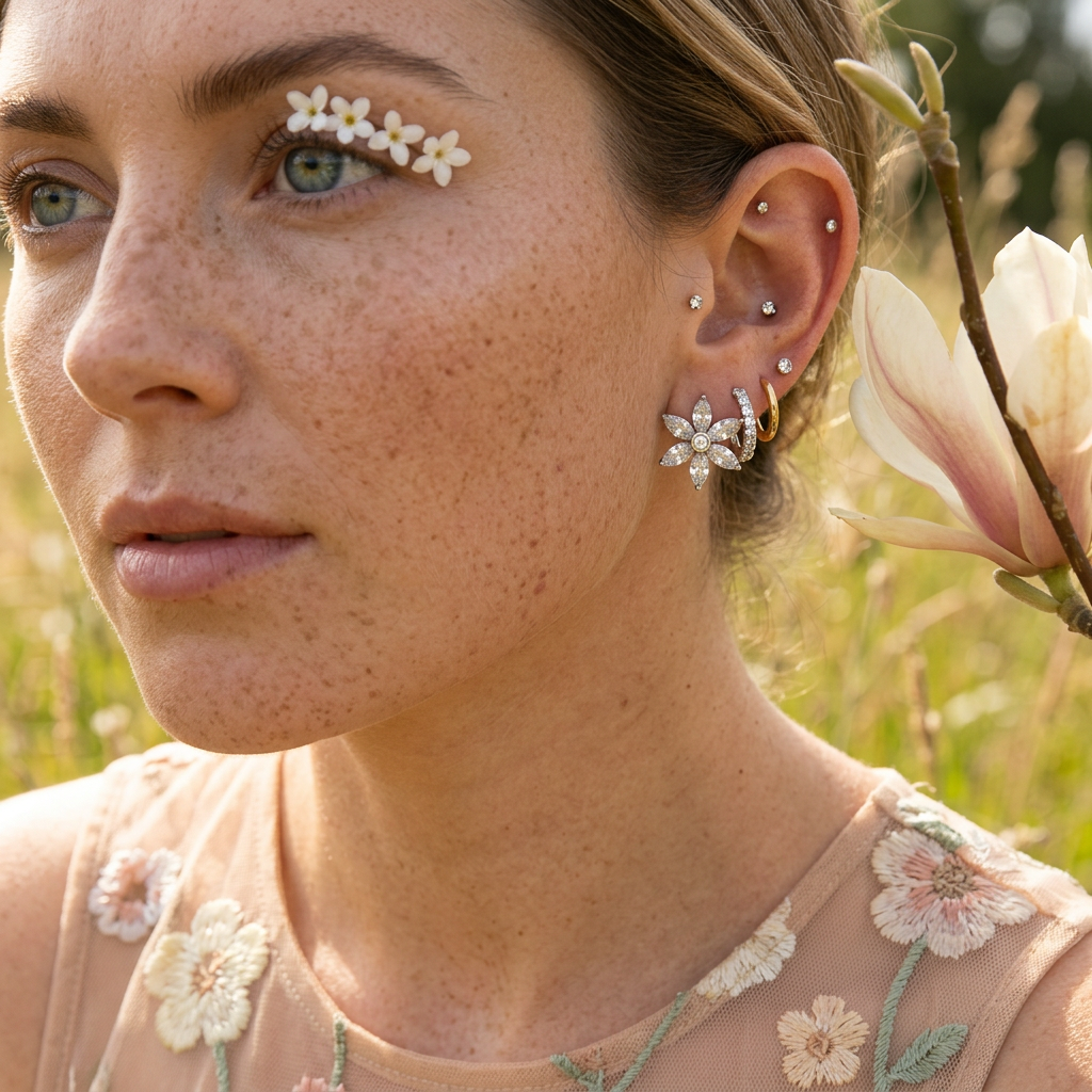 Zeovia Silver Flower Stud Earrings