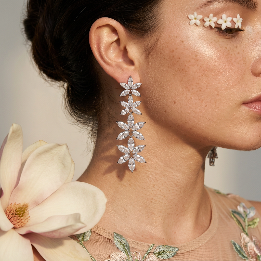 Maelia Silver Flower Drop Earrings