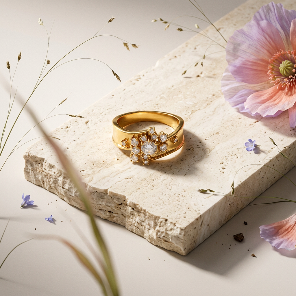 Veallia Golden Cluster Statement Ring