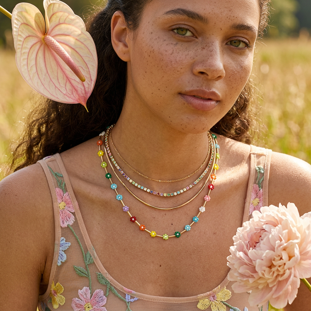 Niolia Golden Flower Beaded Necklace