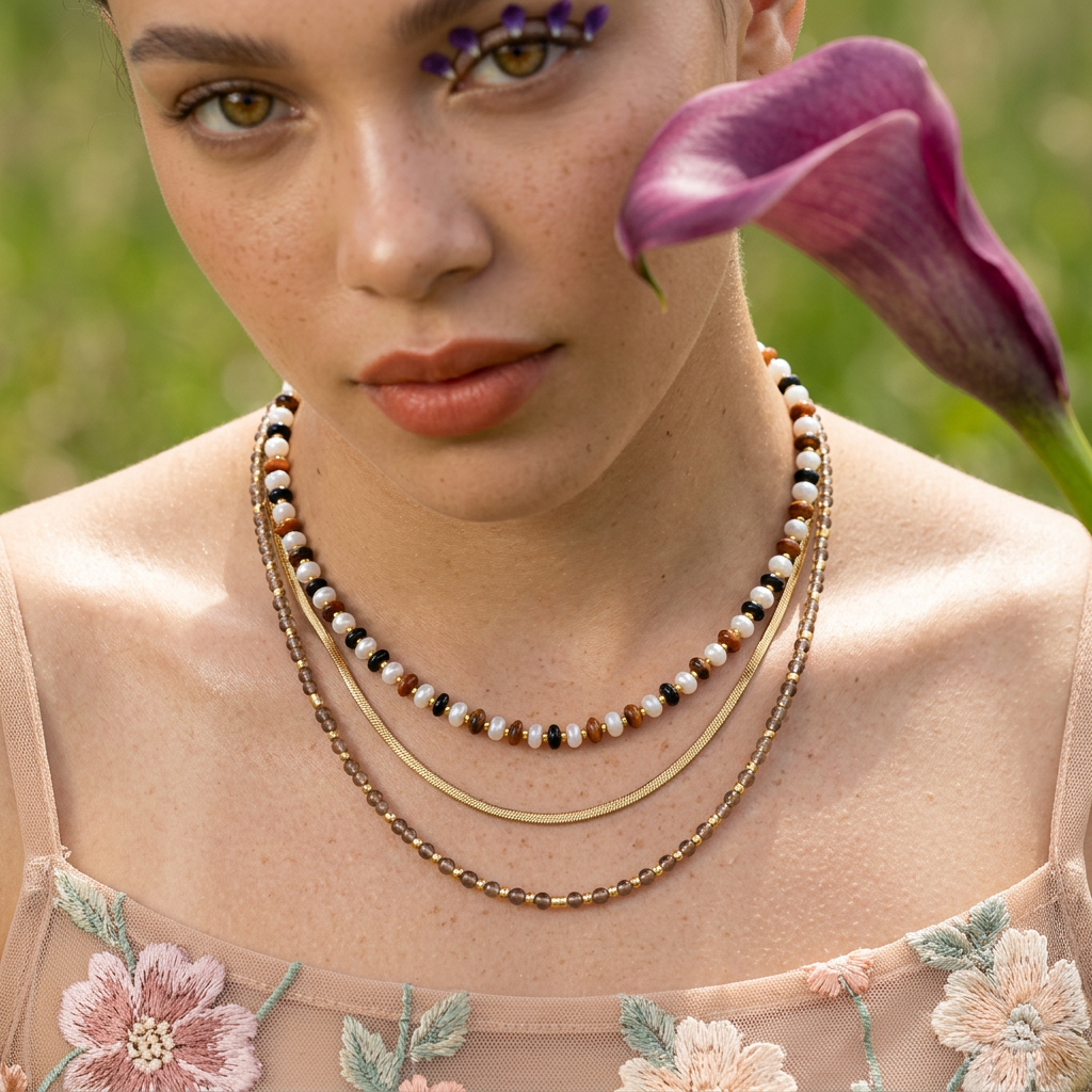 Naelia Golden Bead Chain Necklace