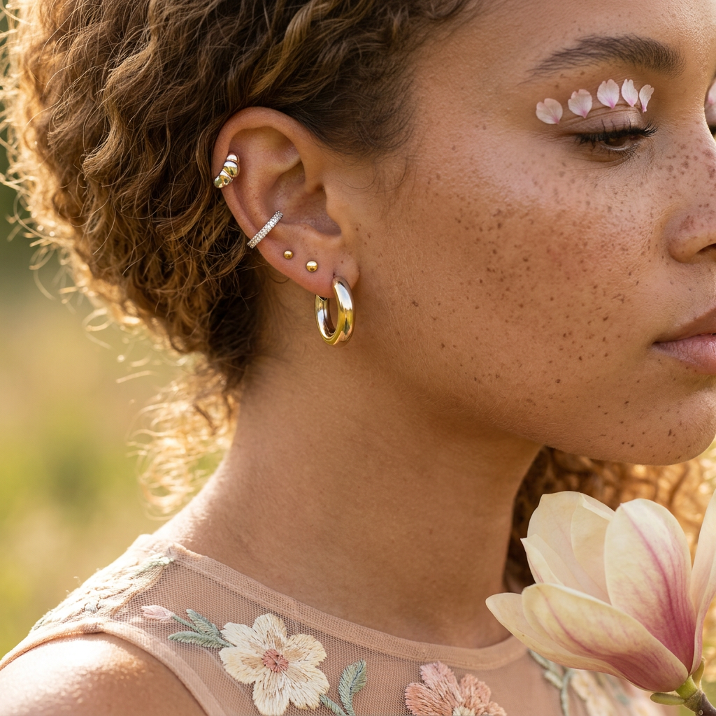 Naevia Two-Tone Round Huggie Earrings