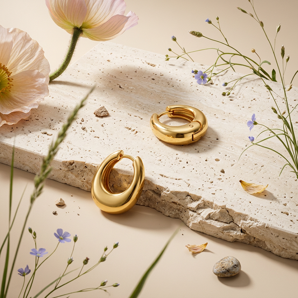 Noelia Golden Oval Huggie Earrings