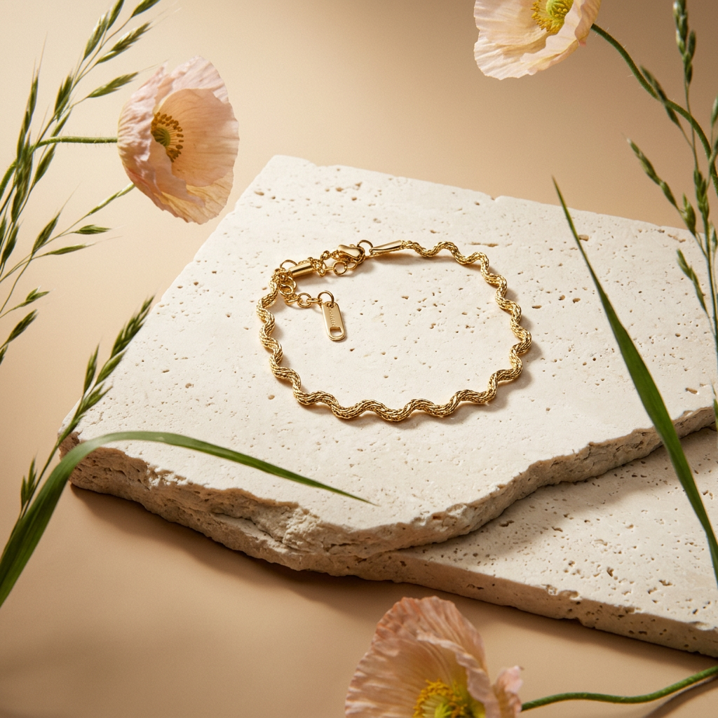 Thiovia Golden Wavy Chain Bracelet