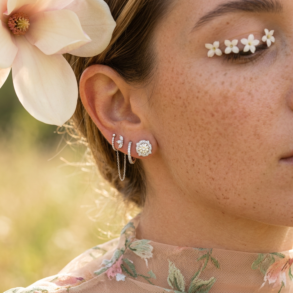 Maelina Silver Halo Stud Earrings