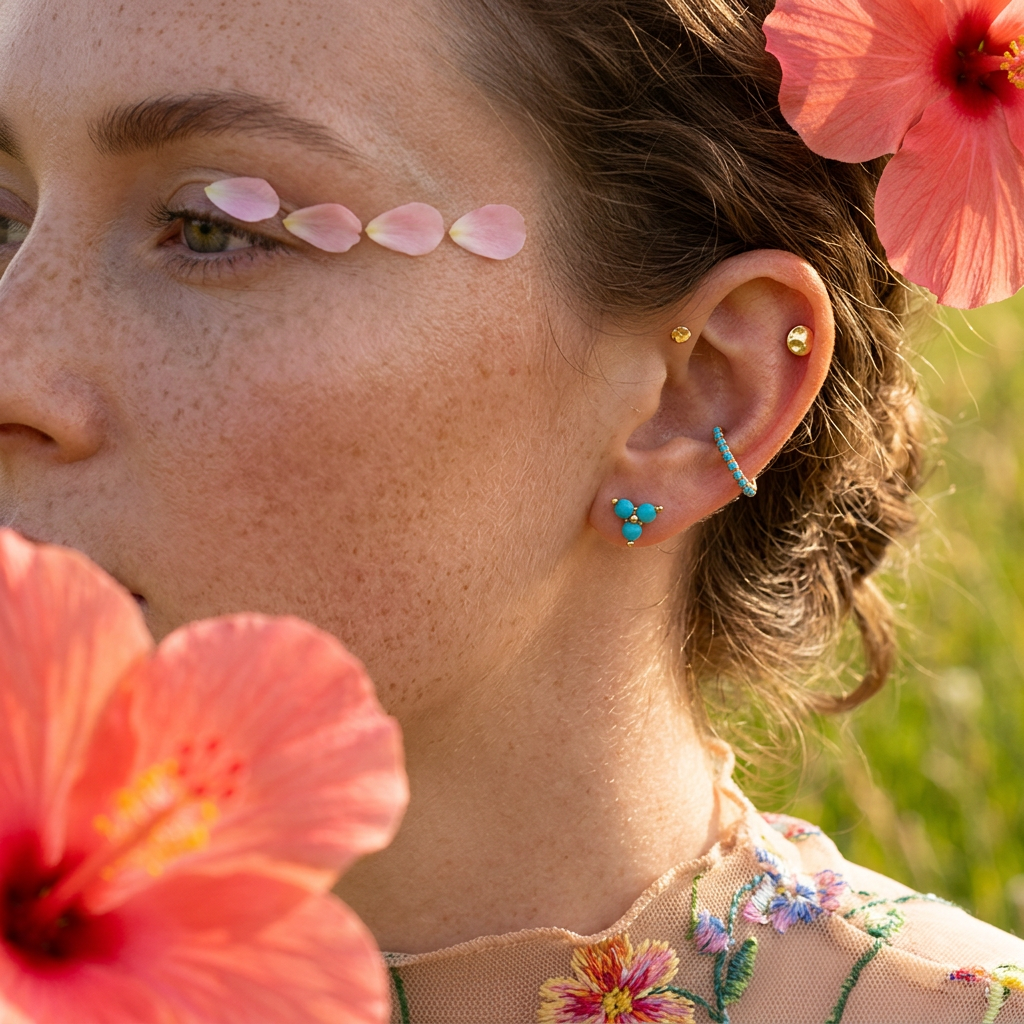 Zionia Golden Turquoise Cluster Stud Earrings